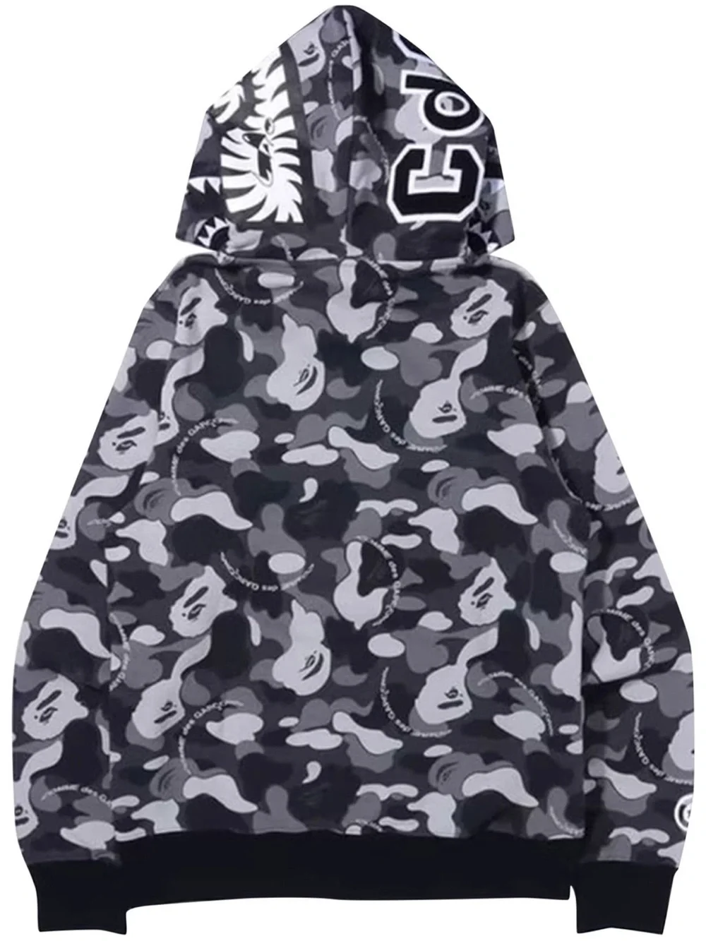 Bape x CDG Osaka Shark Comme des Garcons Black & Gray Camouflage Zip Hoodie